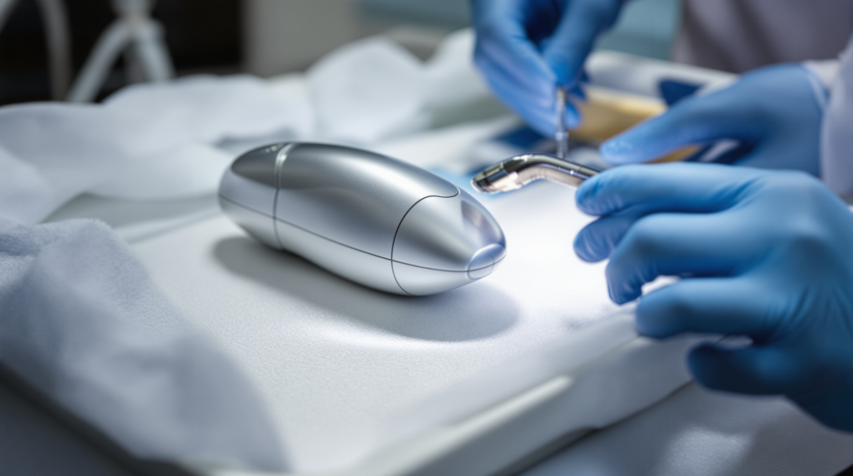 A dermatologist examining a patient's scalp and hairline with a handheld magnifier in a bright clinic room